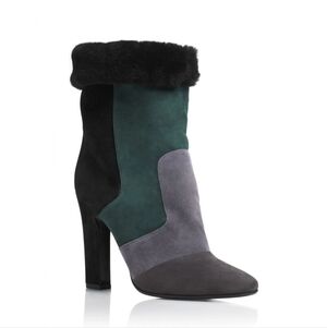 Tamara Mellon Suede/ Shearling Crush Boots In Green Multi Colorway